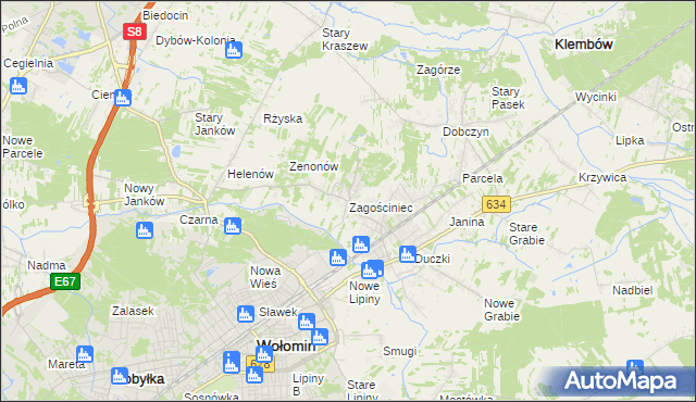 mapa Zagościniec gmina Wołomin, Zagościniec gmina Wołomin na mapie Targeo