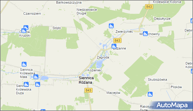 mapa Zagroda gmina Siennica Różana, Zagroda gmina Siennica Różana na mapie Targeo