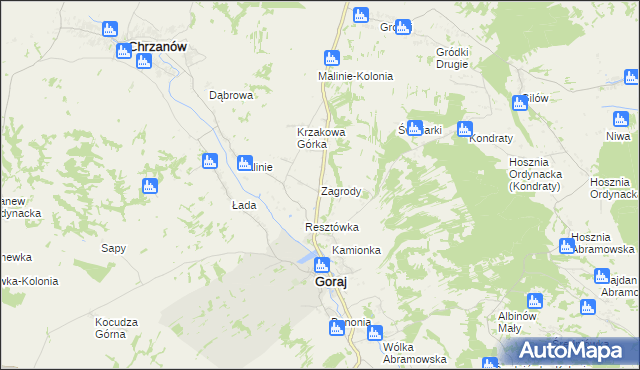mapa Zagrody gmina Goraj, Zagrody gmina Goraj na mapie Targeo