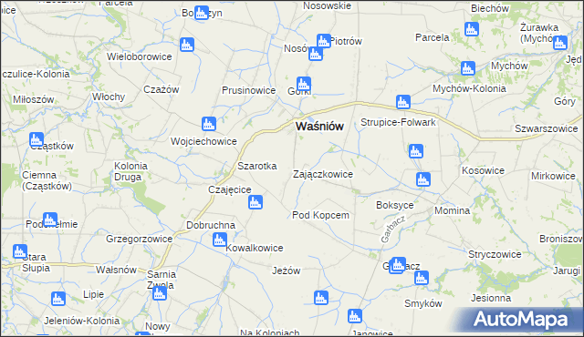 mapa Zajączkowice gmina Waśniów, Zajączkowice gmina Waśniów na mapie Targeo