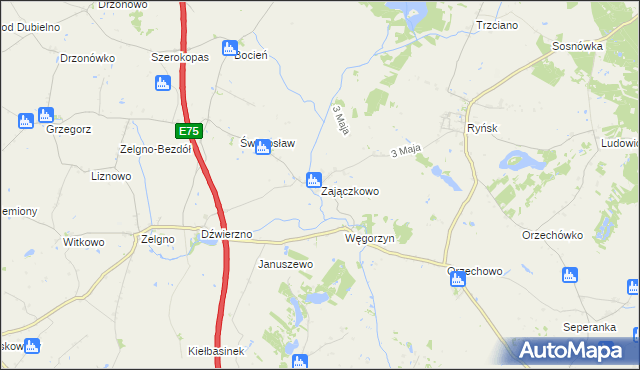 mapa Zajączkowo gmina Chełmża, Zajączkowo gmina Chełmża na mapie Targeo