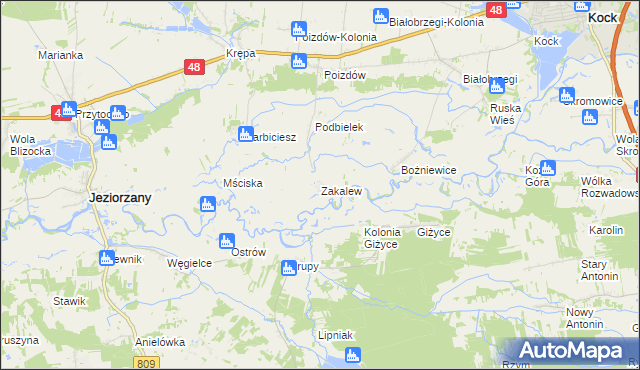 mapa Zakalew, Zakalew na mapie Targeo