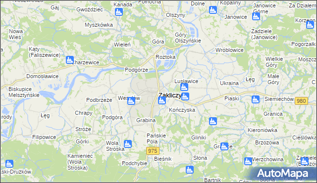mapa Zakliczyn powiat tarnowski, Zakliczyn powiat tarnowski na mapie Targeo
