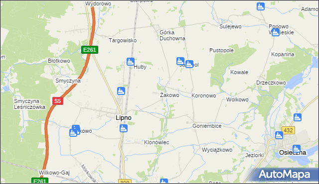 mapa Żakowo gmina Lipno, Żakowo gmina Lipno na mapie Targeo