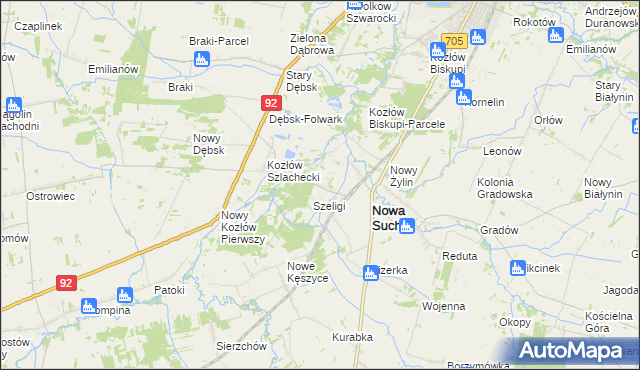 mapa Zakrzew gmina Nowa Sucha, Zakrzew gmina Nowa Sucha na mapie Targeo