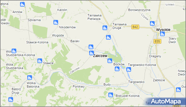 mapa Zakrzew powiat lubelski, Zakrzew powiat lubelski na mapie Targeo