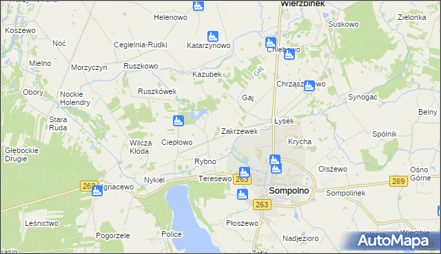 mapa Zakrzewek gmina Wierzbinek, Zakrzewek gmina Wierzbinek na mapie Targeo