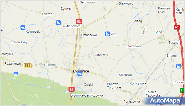 mapa Zakrzewko gmina Łysomice, Zakrzewko gmina Łysomice na mapie Targeo