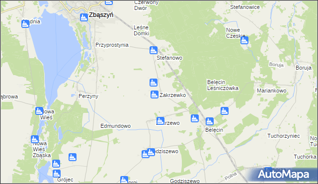 mapa Zakrzewko gmina Zbąszyń, Zakrzewko gmina Zbąszyń na mapie Targeo