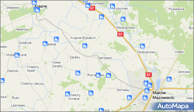 mapa Zakrzewo gmina Karniewo, Zakrzewo gmina Karniewo na mapie Targeo