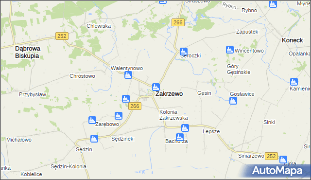 mapa Zakrzewo powiat aleksandrowski, Zakrzewo powiat aleksandrowski na mapie Targeo