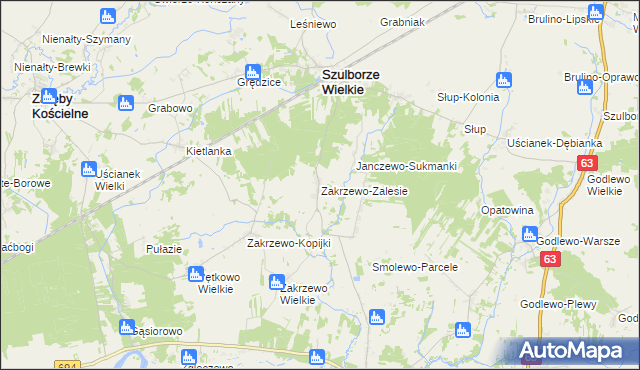 mapa Zakrzewo-Zalesie, Zakrzewo-Zalesie na mapie Targeo