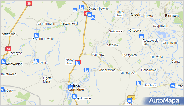 mapa Zakrzów gmina Polska Cerekiew, Zakrzów gmina Polska Cerekiew na mapie Targeo