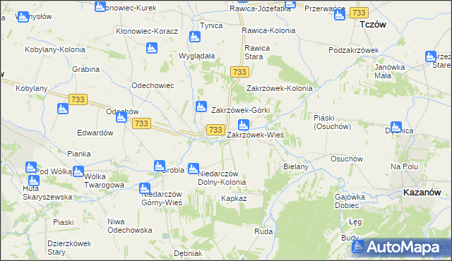mapa Zakrzówek-Wieś gmina Kazanów, Zakrzówek-Wieś gmina Kazanów na mapie Targeo