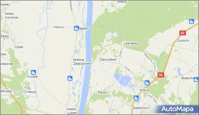 mapa Zakurzewo gmina Grudziądz, Zakurzewo gmina Grudziądz na mapie Targeo