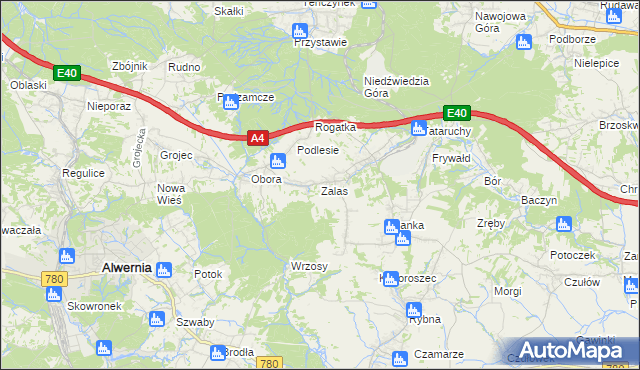 mapa Zalas gmina Krzeszowice, Zalas gmina Krzeszowice na mapie Targeo