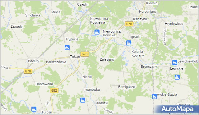 mapa Zalesiany gmina Turośń Kościelna, Zalesiany gmina Turośń Kościelna na mapie Targeo