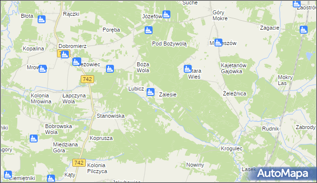 mapa Zalesie gmina Kluczewsko, Zalesie gmina Kluczewsko na mapie Targeo