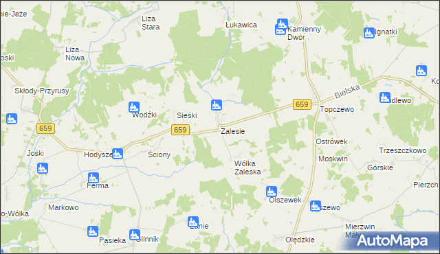 mapa Zalesie gmina Wyszki, Zalesie gmina Wyszki na mapie Targeo