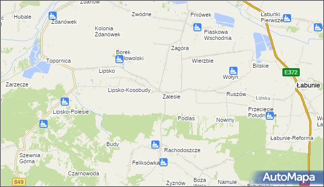 mapa Zalesie gmina Zamość, Zalesie gmina Zamość na mapie Targeo