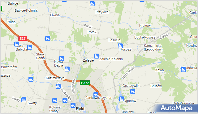 mapa Zalesie-Kolonia gmina Ryki, Zalesie-Kolonia gmina Ryki na mapie Targeo