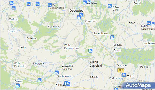 mapa Załęże gmina Osiek Jasielski, Załęże gmina Osiek Jasielski na mapie Targeo