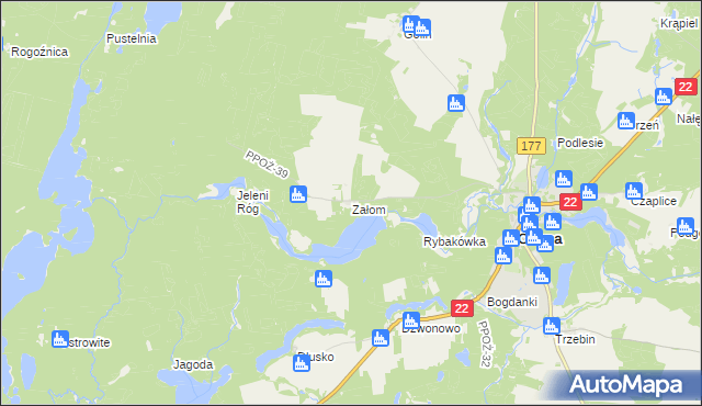 mapa Załom gmina Człopa, Załom gmina Człopa na mapie Targeo