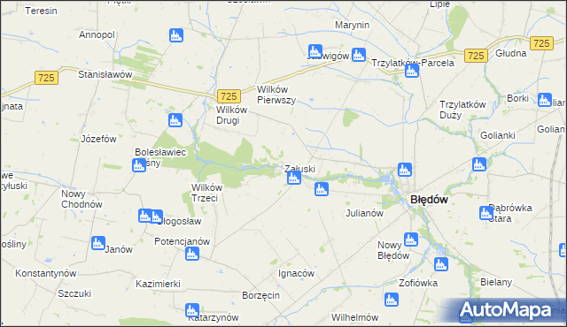 mapa Załuski gmina Błędów, Załuski gmina Błędów na mapie Targeo