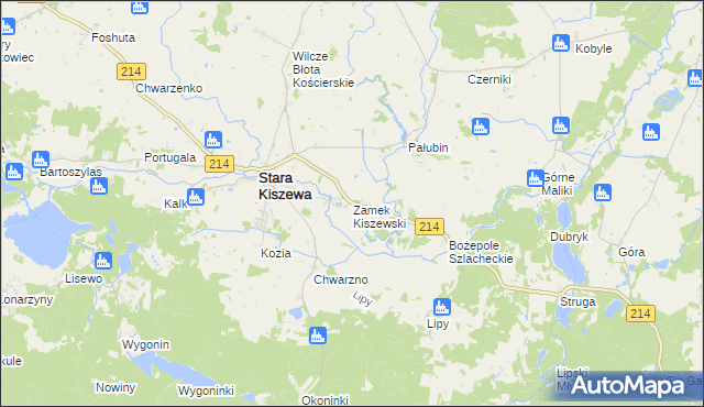 mapa Zamek Kiszewski, Zamek Kiszewski na mapie Targeo