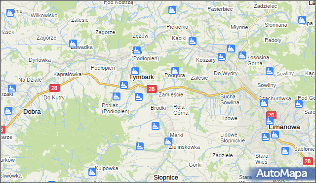 mapa Zamieście gmina Tymbark, Zamieście gmina Tymbark na mapie Targeo