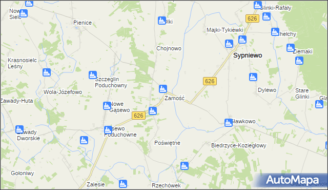 mapa Zamość gmina Sypniewo, Zamość gmina Sypniewo na mapie Targeo