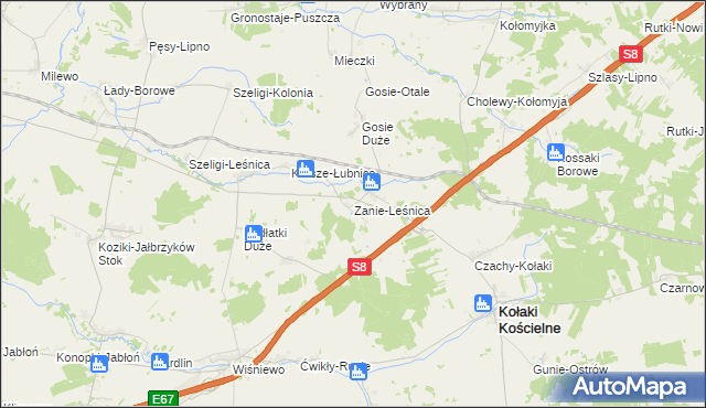 mapa Zanie-Leśnica, Zanie-Leśnica na mapie Targeo