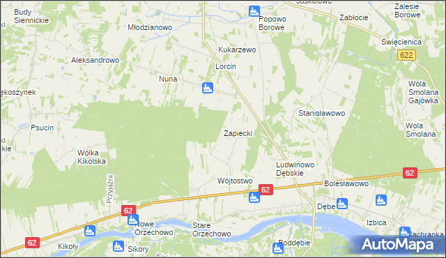 mapa Zapiecki gmina Pomiechówek, Zapiecki gmina Pomiechówek na mapie Targeo