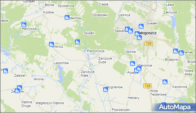mapa Żarczyce Duże, Żarczyce Duże na mapie Targeo