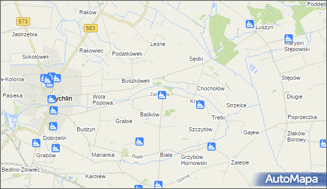 mapa Zarębów gmina Żychlin, Zarębów gmina Żychlin na mapie Targeo