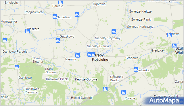 mapa Zaręby Kościelne, Zaręby Kościelne na mapie Targeo