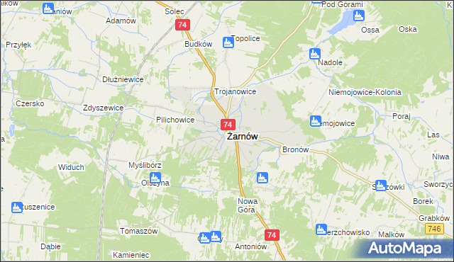 mapa Żarnów powiat opoczyński, Żarnów powiat opoczyński na mapie Targeo
