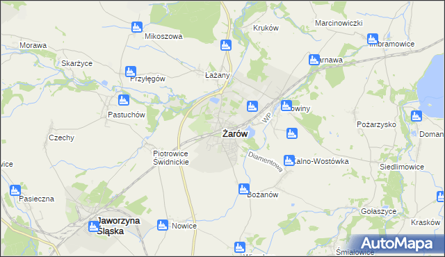 mapa Żarów powiat świdnicki, Żarów powiat świdnicki na mapie Targeo