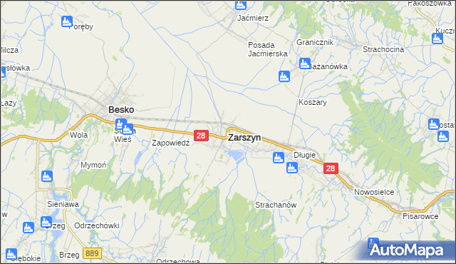mapa Zarszyn, Zarszyn na mapie Targeo