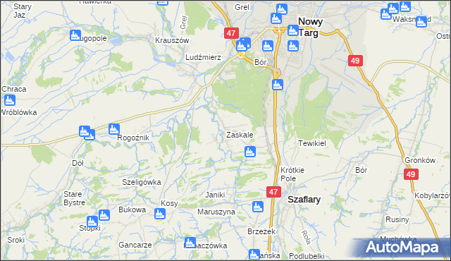 mapa Zaskale gmina Szaflary, Zaskale gmina Szaflary na mapie Targeo
