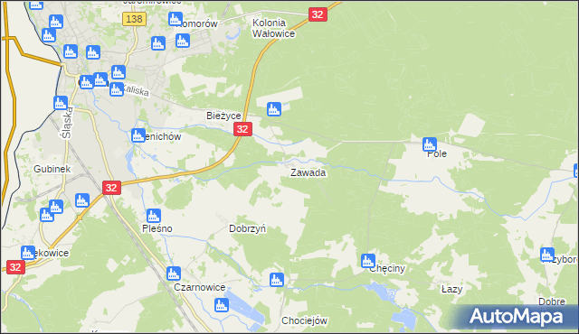 mapa Zawada gmina Gubin, Zawada gmina Gubin na mapie Targeo