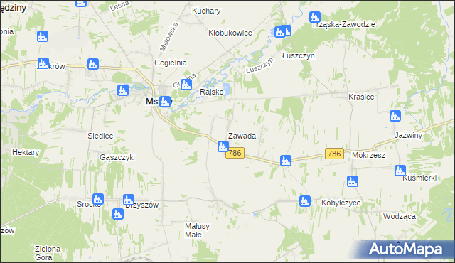 mapa Zawada gmina Mstów, Zawada gmina Mstów na mapie Targeo