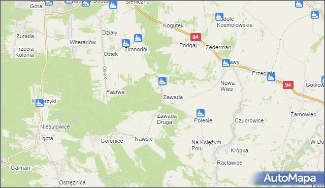 mapa Zawada gmina Olkusz, Zawada gmina Olkusz na mapie Targeo