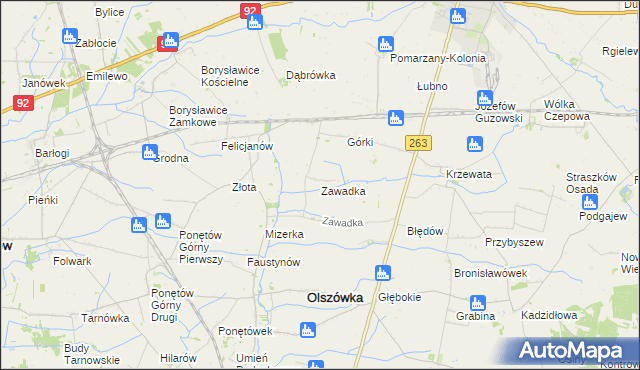 mapa Zawadka gmina Olszówka, Zawadka gmina Olszówka na mapie Targeo