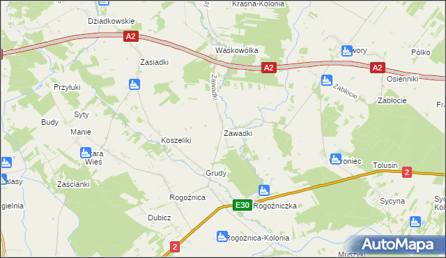 mapa Zawadki gmina Międzyrzec Podlaski, Zawadki gmina Międzyrzec Podlaski na mapie Targeo