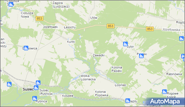 mapa Zawadki gmina Susiec, Zawadki gmina Susiec na mapie Targeo