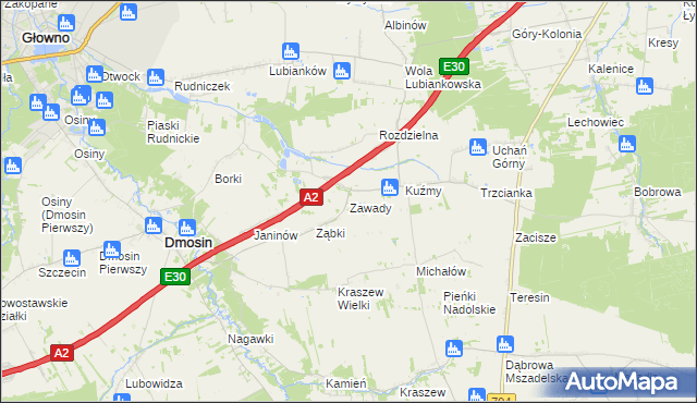 mapa Zawady gmina Dmosin, Zawady gmina Dmosin na mapie Targeo