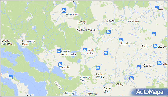 mapa Zawady Oleckie, Zawady Oleckie na mapie Targeo