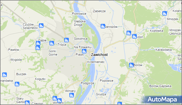 mapa Zawichost, Zawichost na mapie Targeo