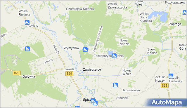 mapa Zawieprzyce-Kolonia, Zawieprzyce-Kolonia na mapie Targeo